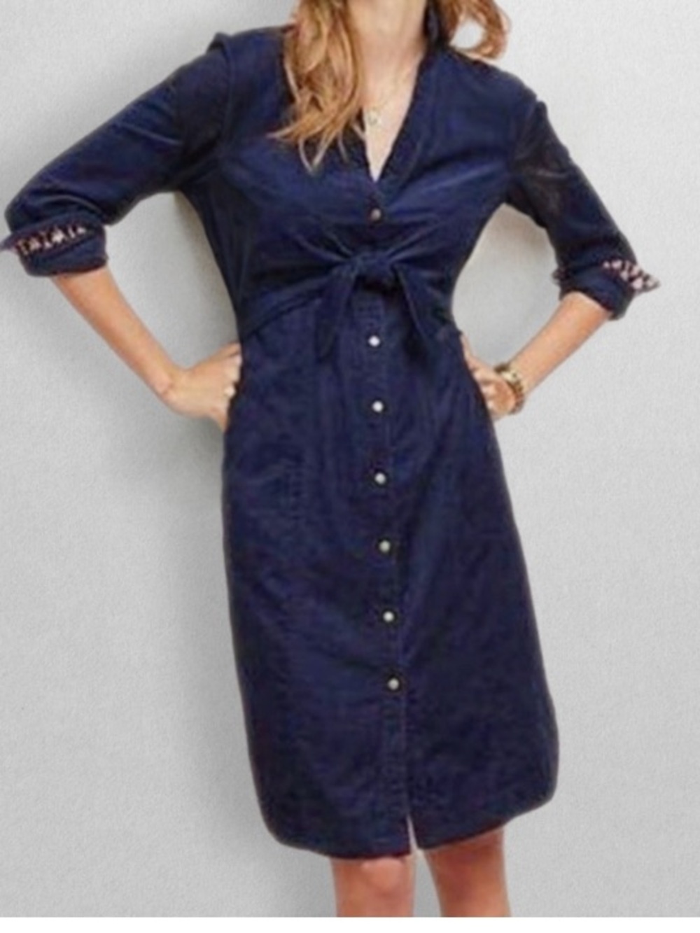 Anthropologie Maeve Winchester corduroy shirt dress featuring a tie-front waist